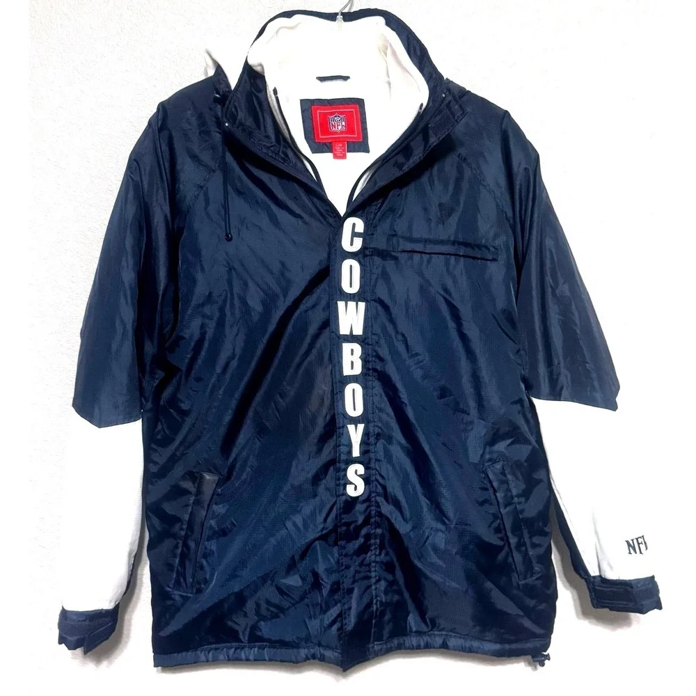 Dallas Cowboys NFL Vintage Puffer Coat Men's Large Hooded Logo Texas Football‎